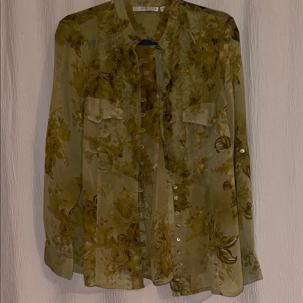 Floral Sheer Button-Up Blouse